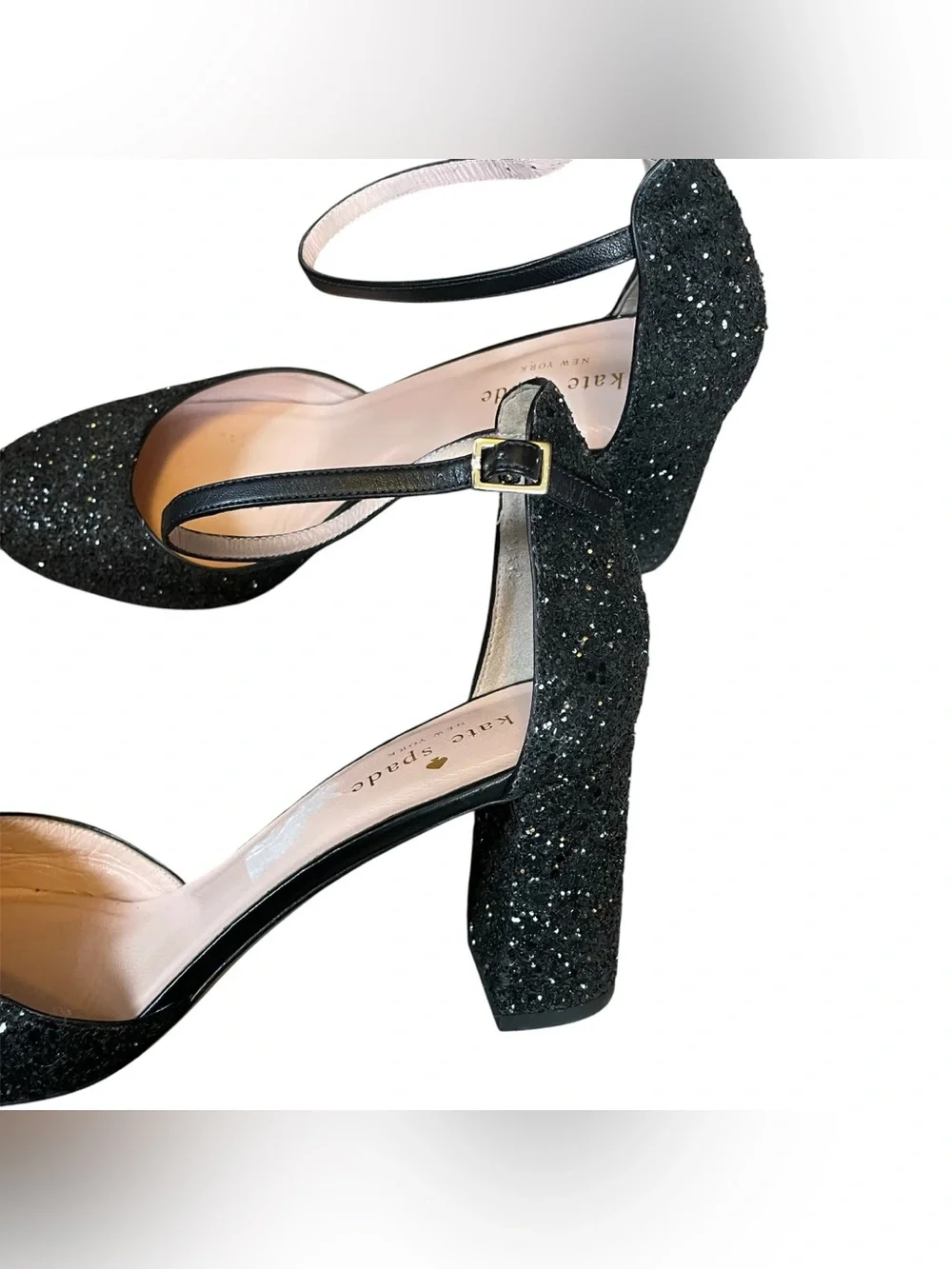 Kate spade abigail pumps black glitter block heel size 9M